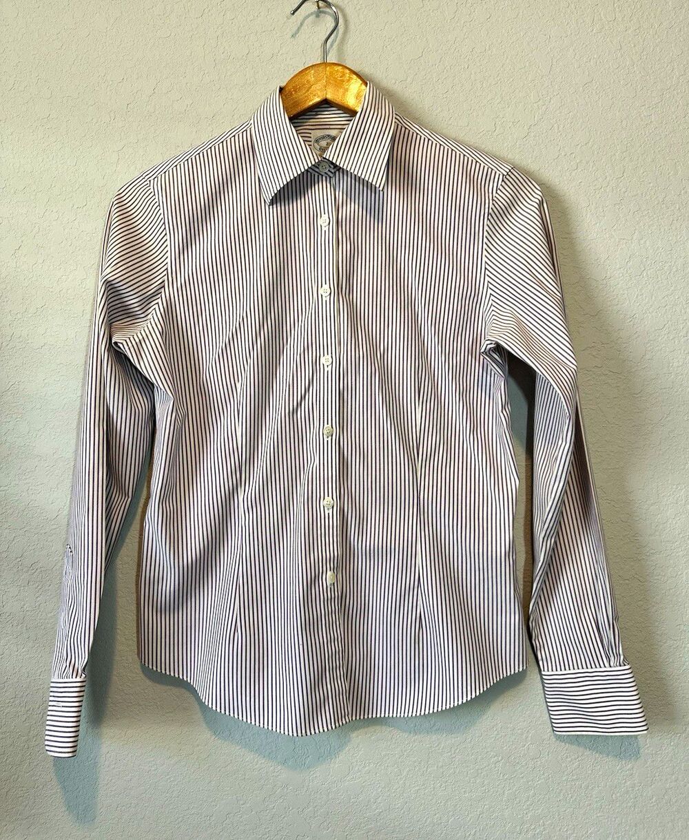 Brooks Brothers Non-Iron Stretch Striped Dress Shirt White/Purple Fitted XS size